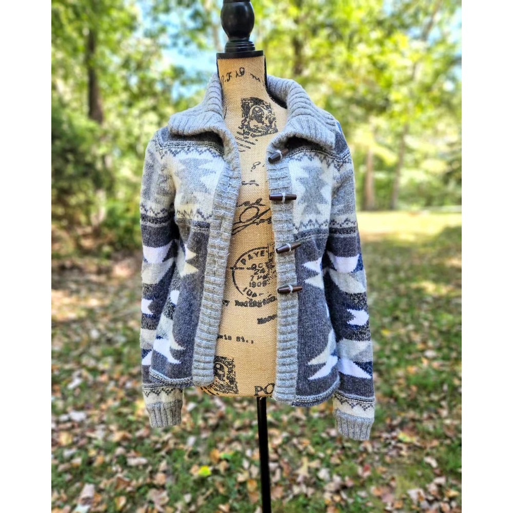 Women's Eddie Bauer Cardigan Lambs Wool Cashmere Medium Nordic